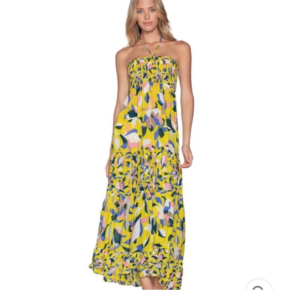 MAAJI Strapless Long Smocked Tiered Maxi Dress Floral Hamilton Bay Print Size M - Picture 3 of 16